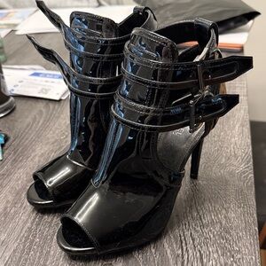 Michael Kors Black Patent Peep-Toe Strappy High Heels